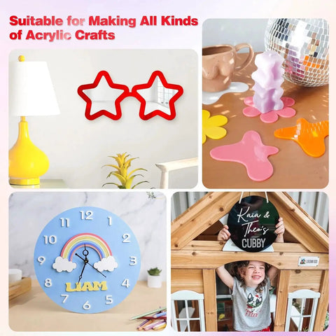Examples of crafts using Colorful Cast Acrylic Sheets Set For Laser Cutting And DIY Crafts 12 By 12 Inch 3 Mm Thick 10 Pack.