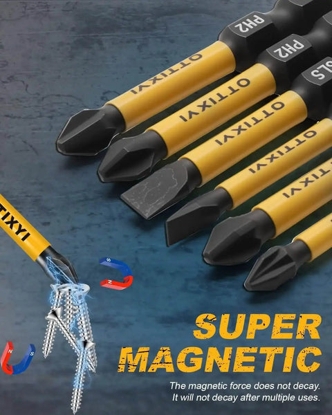 Magnetic Screwdriver Bits Set For Impact Driver And Power Drill, 10-Piece S2 Tool Steel With 1 Quarter Inch Hex Shank close-up view