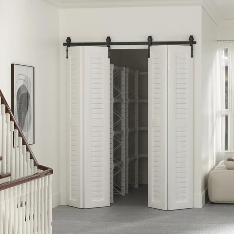 52 Inch Bi Folding Sliding Barn Door Hardware Track Kit For Small Spaces with Smooth and Quiet Operation installed