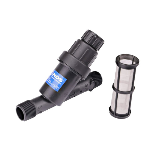 NDS PRYF 30 pressure-regulating Y filter, 3/4 in MPT x 3/4 in MPT, black plastic, with 200-mesh screen, two-piece set