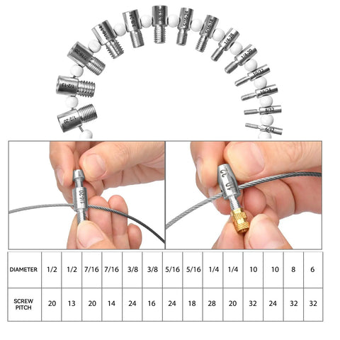 Nut And Bolt Thread Checker Pro Grade Set With 28 Gauges Including 15 Inch SAE And 13 Metric Gauges For Quick Identification And Verification Of Thread Size In The Workshop DIY Ready, showcasing 28 thread gauges and hands using them.