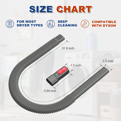 Sealegend dryer vent cleaning kit for Dyson vacuums; flexible corrugated hose with long wand and red-button connector