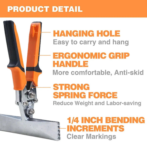 Pro-Grade 6 Inch Sheet Metal Hand Seamer with ergonomic grip and straight jaw pliers, showing details of handle and jaw features