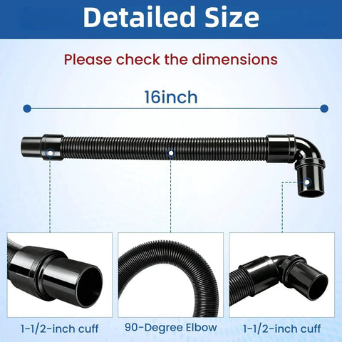 Static Dissipating Backpack Vacuum Hose With One And A Half Inch Cuffs, Sixteen Inch Length, Includes 90 Degree Elbow