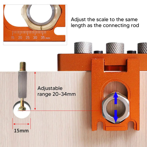 3 In 1 Doweling Jig Kit With Clear Engraved Scale Drilling Locator Puncher For Woodworking And Furniture Assembly close-up
