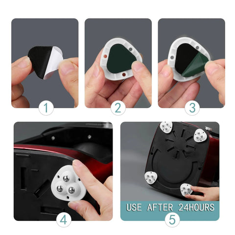 Installation steps for 12 Pack Small Appliance Caster Wheels Sticky Swivel Sliders Mini Self Adhesive Wheels on a kitchen appliance