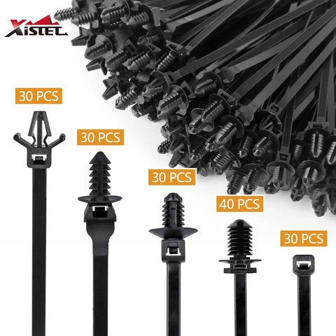 Universal Nylon Cable Tie Buckle Clips Kit 160 Pcs Self Locking Zip Ties With Push Pin Anchors variety