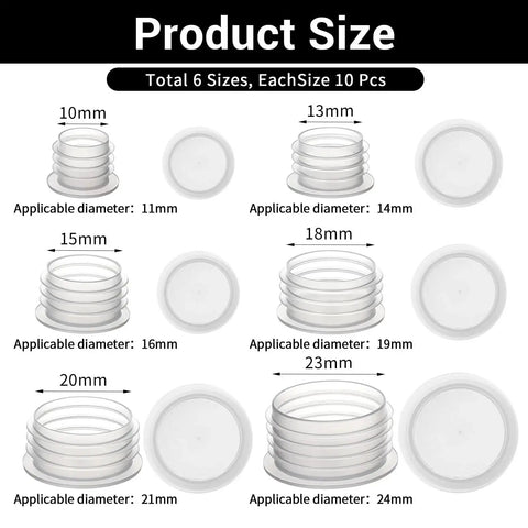 60 Pcs Salt And Pepper Stoppers Plugs Set In Six Sizes 10mm 13mm 15mm 18mm 20mm 23mm Plastic Reusable Round End Caps Size Chart