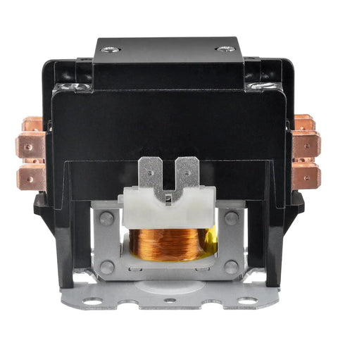 Front view of Two Pole 40 Amp 24 VAC Definite Purpose Contactor for AC unit condenser and compressor 600 VAC max 50 to 60 Hz