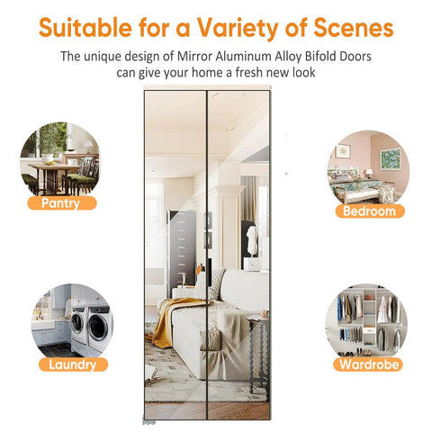 1 Lite Mirror Bifold Closet Doors with Sliding Hardware Kit for Bedroom 36 Inch X 80 Inch Aluminum Alloy Full Length Mirror