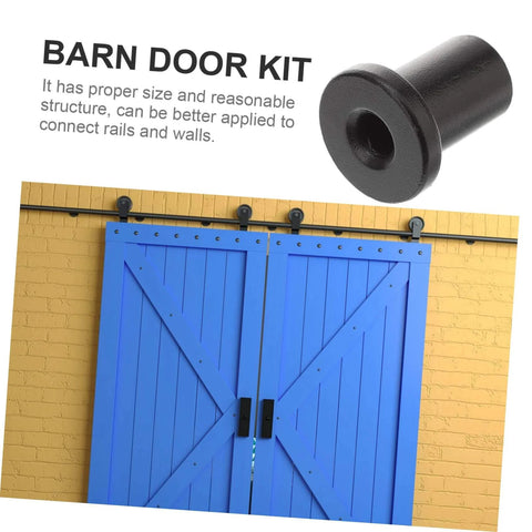 Barn door kit showing a single black spacer with blue doors on a track, highlighting Five Pack Barn Door Track Spacers For Sliding Doors Easy Install Wall Link Spacers Durable Basement Door Hardware Connectors Stabilize Your Track And Boost Smooth Rolling For Home Renovations