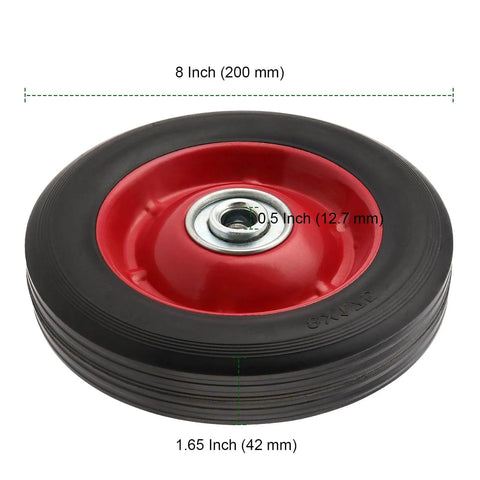 Four Pack 8 Inch Solid Rubber Wheels For Hand Trucks Flat Free Quiet Durable Replacement Wheels With One Half Inch Axle Hole 220 Pound Load Capacity Rust Resistant No Flats Built For Tough Jobs