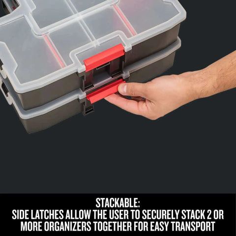 14 Compartment Storage Organizer With Removable Dividers For Customizable Small Parts And Tools Stackable With Side Latches