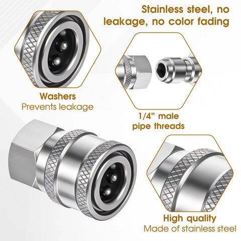 Bruislard 4-piece stainless steel pressure washer quick-connect coupler set, 1/4 in NPT male and female plugs