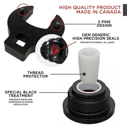 DIY Friendly Hydraulic Cylinder Seal Kit with Pin Wrench for Outboard Hydraulic Steering System Replacement components shown.