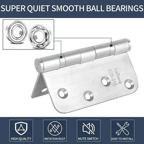 XinSheng 4x4 inch full 316 stainless steel door hinge, 3-pack, marine-grade ball-bearing