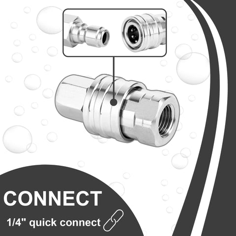 One Quarter Inch Quick Connect Pressure Washer Fittings Set With Stainless Steel Adapters, 1/4" quick connect detail view.