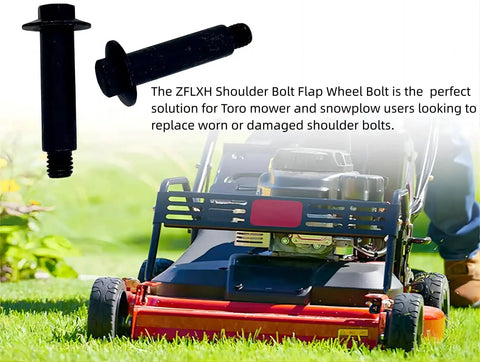 Shoulder Bolt Set Of 2 For Toro Lawn Mowers And Snow Throwers 3/8-16 X 3-5/8 Inch Replacement Bolt displayed with mower