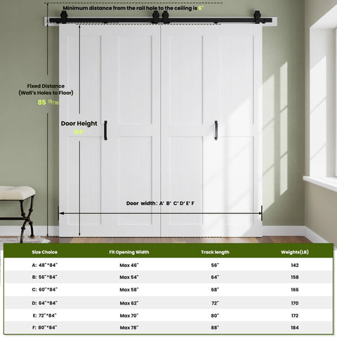 Space Saving Bi Fold Barn Door Kit 64 by 84 Inches White With Hardware Included Sliding Closet Doors With 72 Inch Track Kit