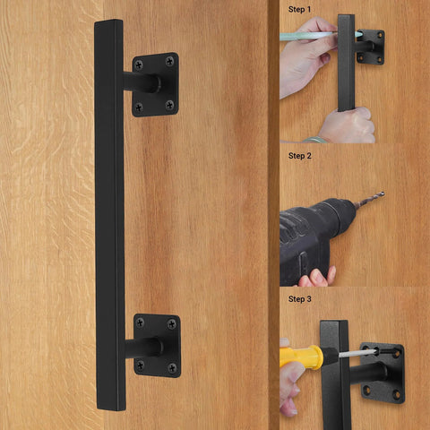 Beefy 12 Inch Black Square Heavy Duty Metal Barn Door Pulls Pack Of 2 for outdoor fence shed gate installation steps