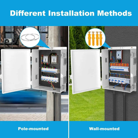 Outdoor Waterproof Electrical Junction Box Weatherproof Nema Enclosure Made From Durable ABS Plastic shown pole and wall mounted