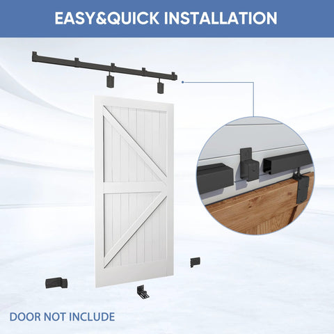 Outdoor Grade 8-Foot Sliding Barn Door Hardware Kit for Exterior Use, Heavy Duty Track System With Galvanized Steel Rails, Black Finish