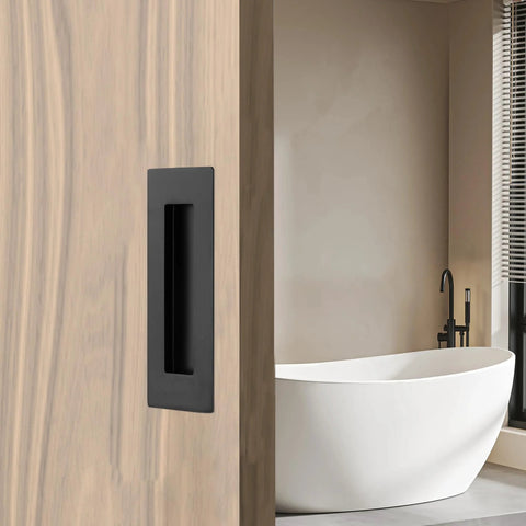 6 Inch Recessed Pocket Door Pull Matte Black 304 Stainless Steel Rectangular Finger Flush Sliding Closet Barn Door Handle Heavy Duty 2 Pack
