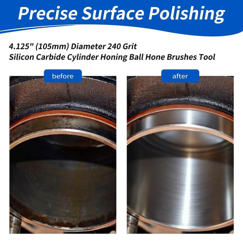 Before and after using Cylinder Honing Ball Brush 4.125 Inch Diameter 240 Grit Silicon Carbide on cylinder bore.