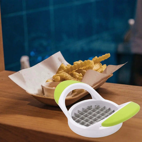 Creative Potato Cutter Slicer For Home Kitchens Stainless Steel Double Sided Cutter with french fries on table