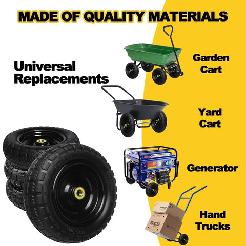 13 Inch Flat Free Tire Set 4.00-6 With Puncture Resistant Polyurethane Foam And 5/8 Inch Bearings for carts and hand trucks