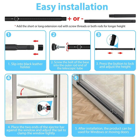 Step-by-step guide on installing Two In One Sliding Door Security Bar Adjustable From 16 To 51 Inches Two Pack Heavy Duty Interior Window And Patio Door Security Rod Black Childproof Extra Long Fits Most Sliding Glass Doors And Windows With Adjustable Width For Easy No Tool Installation