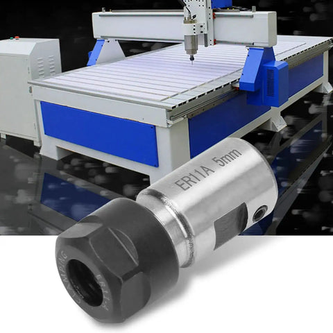 Pro Grade ER11 Collet Set Seven Sizes From 1mm To 7mm With Spring Collets Includes 5mm Shaft Holder And Milling Extension Rod shown with CNC machine