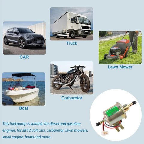12V Inline Fuel Pump Go-To Low Pressure 3 To 6 PSI Delivers 30 GPH Universal Electric Fuel Pump for diverse small engines