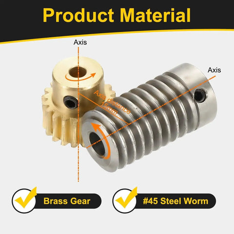 Image showing Brass Worm Gear Set with 20 teeth, 0.8 module, brass gear, and 1045 steel worm for gearbox projects.