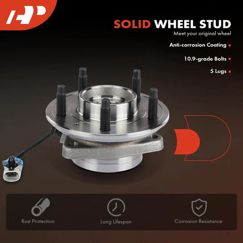 2 X Front Wheel Bearing And Hub Assembly With ABS Sensor 5-Lug Direct Fit Bolt-On For Chevy Captiva Sport Equinox Pontiac Torrent Saturn Vue Suzuki XL-7 2007-2015, showing 5-lug design and ABS cable