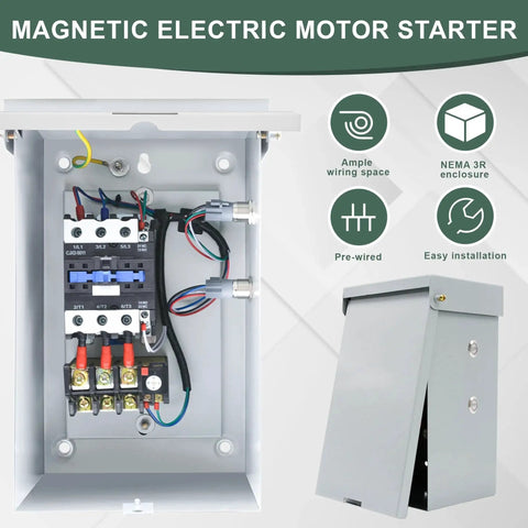 Heavy Duty 14.5 HP 3 Phase Magnetic Motor Starter For 208 240V Systems, 10.8kW, 28 To 45 Amp Magnetic Switch; NEMA 3R Enclosure