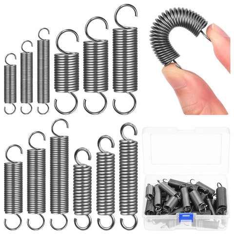 Glarks 36pc stainless steel extension springs with opening hooks, 12 sizes for machinery construction