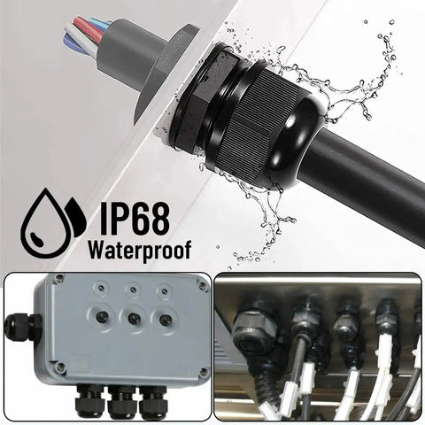NPT 1In Cable Gland IP68 Waterproof Strain Relief Cord Connector For Electrical Box Wire Adjustable PA Nylon Cable Gland Black Finish