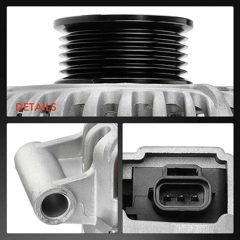 Close-up of Beefy 110 Amp 12 Volt Alternator For Ford Escape And Mazda Tribute 2001 2002 2003 2004 V6 3.0L With 6 Groove Pulley