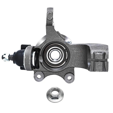 Front view of Front Left Steering Knuckle With Wheel Bearing Hub Assembly for 2010 2013 Ford Transit Connect Driver Side Replacement, OEM Grade