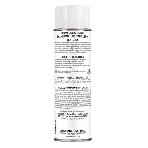 Back view of a can of Foaming Rust Penetrant Spray For Seized Bolts And Corroded Parts With Heavy Duty Lubricant And Moisture Displacing Formula Penetrating Oil To Break Rust Loose On Vehicles Farm Equipment And Industrial Machinery Two Pack, showing instructions and warnings.
