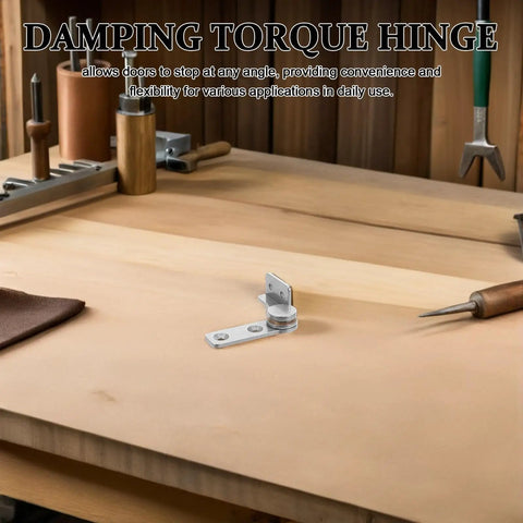 Torque Positioning 90 Degree Friction Cabinet Door Hinges Two Pack With Stainless Steel Dampers on wooden workbench