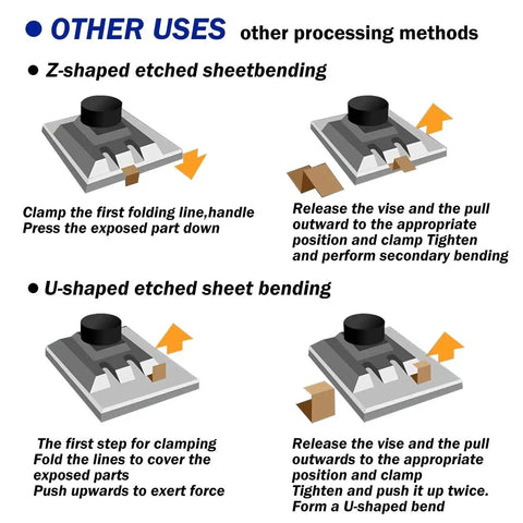 Instructions for Z-shaped and U-shaped bending using Photo Etched Parts Bender For Model Making And Diy Projects Lightweight Alloy Metal Bending Tool With Adjustable Angles And Built In Vise For Precise Etching Part Bending Ideal For Scale Models Crafts And Hobby Accessories JoyABest.