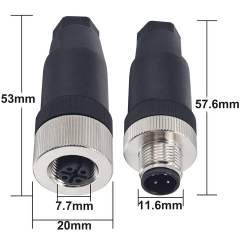 M12 4 Pin Male And Female Circular Aviation Connector Kit 12mm Industrial Waterproof IP67 Outdoor Panel Socket Field Wireable 4 Sets