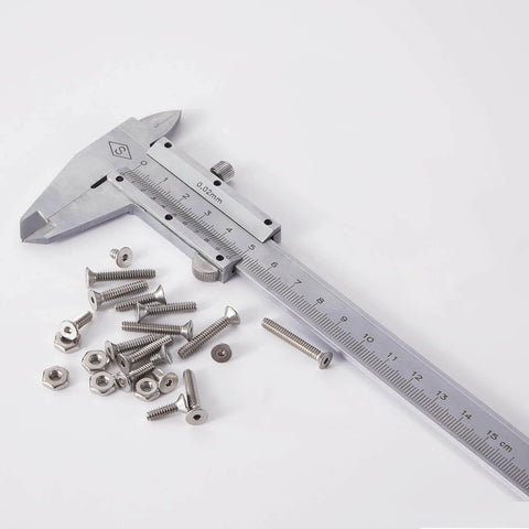 Premium 304 Stainless Steel Flat Head Hex Socket Cap Screws Set 220Pcs UNC 6 32 Nuts with caliper for size reference