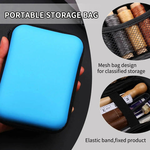 Pro Grade Beefed Up Leather Sewing Kit For Hand Stitching With Durable Needles Waxed Thread Awl Thimble and Ruler in portable case