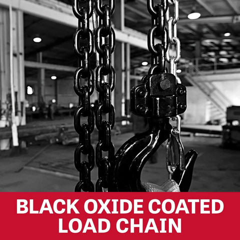 Black oxide coated chain of Three Quarter Ton Lever Hoist With 10 Ft Lift JLP-075A-10 Weston-Style Double Pawl Brake in warehouse
