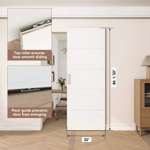 Concealed Sliding Barn Door With Soft Close Hardware Kit White Flush Hidden Door for Openings 24 to 28 Inches Wide by 84 Inches High