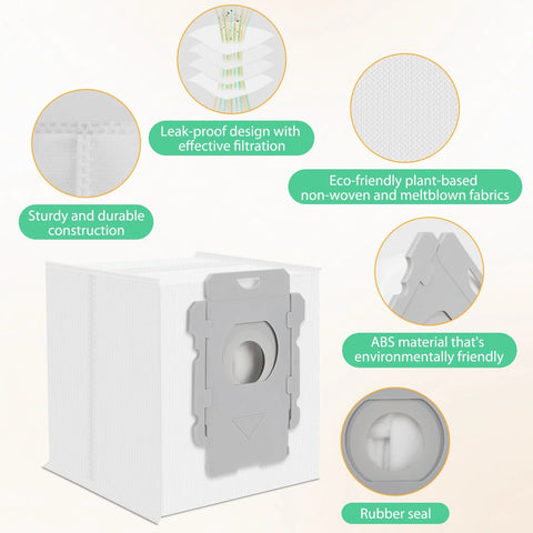 Roomba vacuum bags 20-pack for i/j and s9+ series; white high-capacity bags with leak-proof filtration and rubber seal