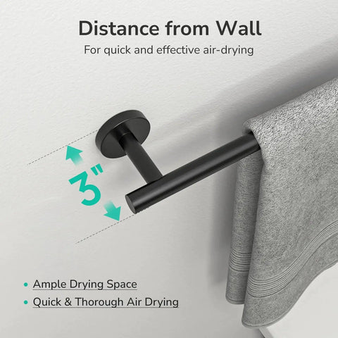 Matte Black Towel Bar 24 Inch Wall Mounted Stainless Steel Towel Rack Split In Two Parts For Total Length 26 Inch with towel